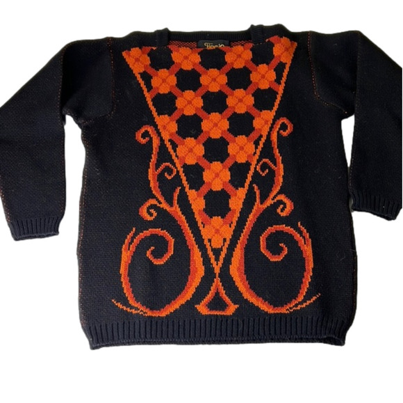 Vintage Figgjo Black Patterned Wool Sweater Made  in Norway - Picture 1 of 8